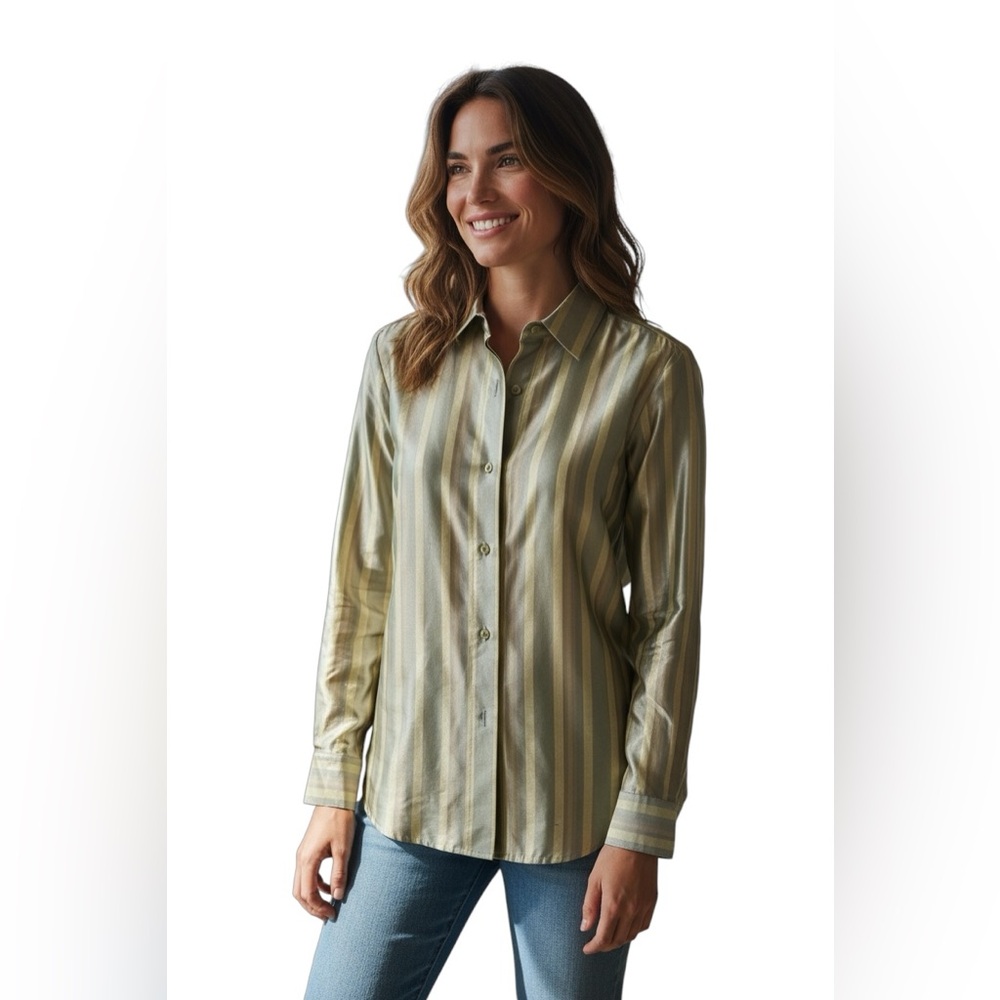 Linda Allard Ellen Tracy silk striped Corp core comfort career shirt